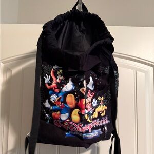 Disney Black Drawstring Backpack with Mickey, Minnie, Donald & Pluto